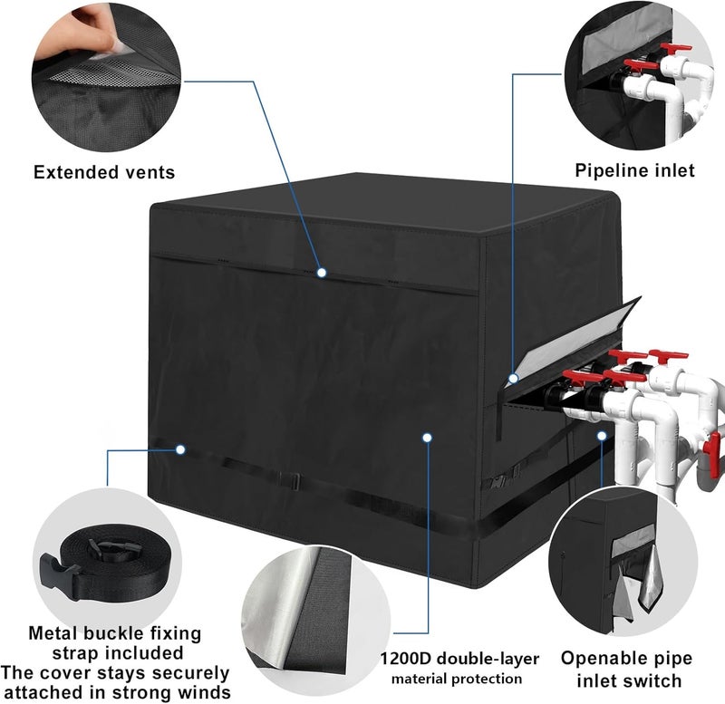 tiscover Pool Heater Cover for Hayward,1200D double layer fabric Pool Heater Cover for Outside Units Pool Heater Winter Cover Waterproof Pool Pump Covers Pool Pump Equipment Cover 40" L X 34" W X31 H - Image 4